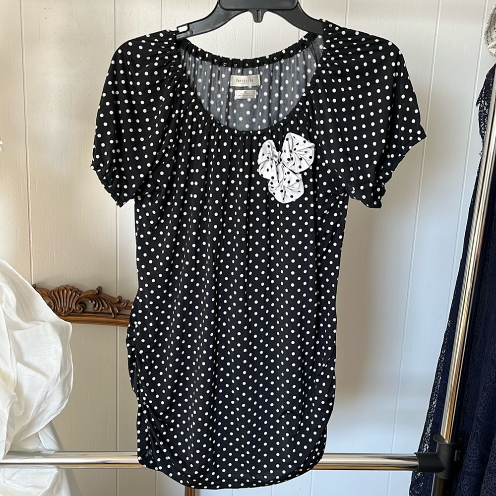 Van Heusen Black with White Polka Dot Maternity Top - Size Medium